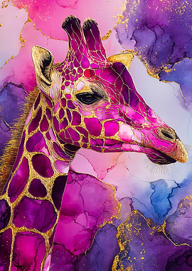 Magenta Giraffe With Gold Veins