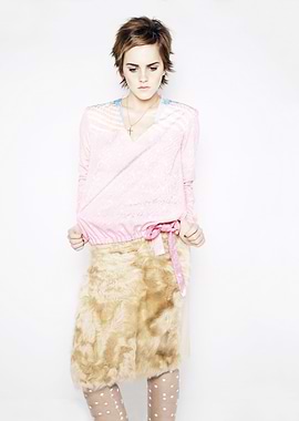 Emma Watson in Pink Top and Fur Skirt