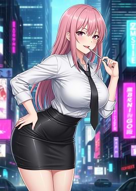 Anime Woman in Business Attire in City