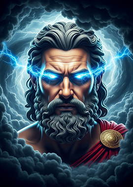 Zeus with Glowing Eyes and Lightning