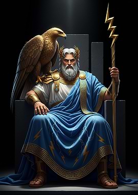 Zeus on Throne with Eagle and Lightning Bolt