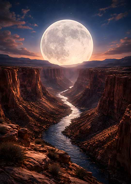 Grand Canyon at Night with Full Moon