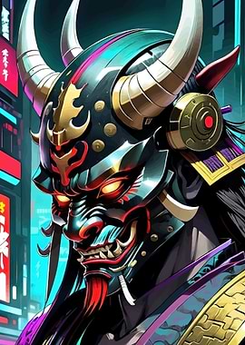 Cyberpunk Oni Mask Warrior