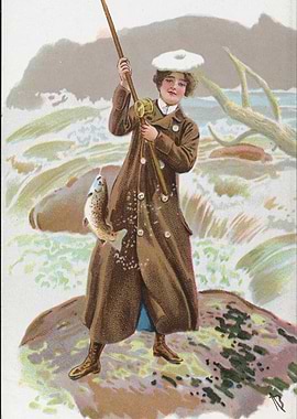 Woman Fishing with a Trout