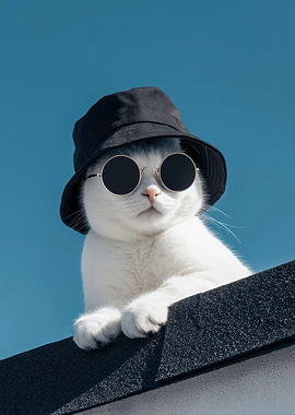 Cool Cat Wearing Sunglasses and Hat