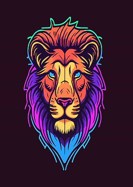 Neon Lion Head Illustration