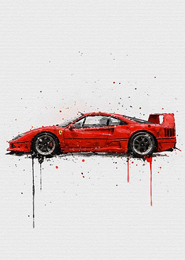 Watercolor Ferrari F40 Rosso Corsa