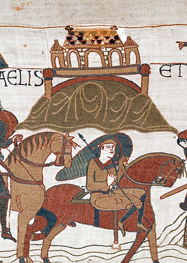 Warriors Ride Past Mont St Michel Bayeux Tapestry Scene 16