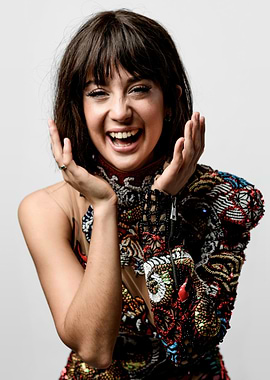 Joyful María Pedraza in Embellished Outfit