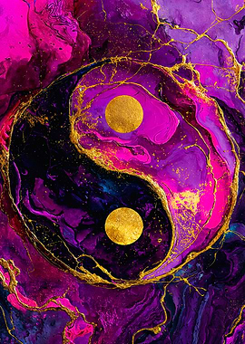 Purple Gold kintsugi Yin Yang Symbol