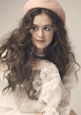 Olivia Sanabia in Lace Dress and Beret