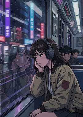 Girl on train at night