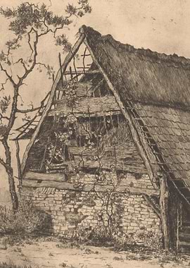 Dilapidated Barn with Thatched Roof