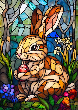 Stained Glass Easter Bunny with Egg