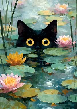 Black Cat in a Lily Pond Anime