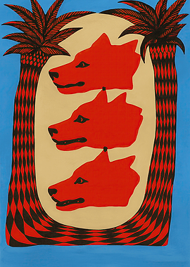 Three Red Wolves and Palm Trees