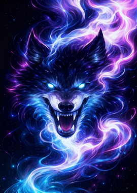 Cosmic Wolf with Glowing Eyes