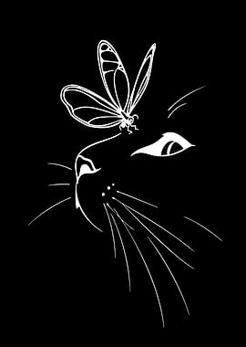 Cat and Butterfly Line Art
