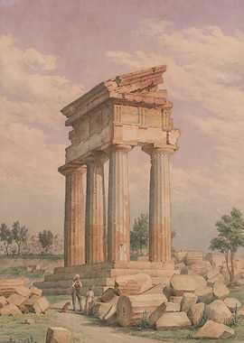 Ancient Greek Temple Ruins with Figures