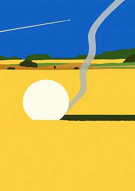 Stylized Landscape with Airplane and Smoke