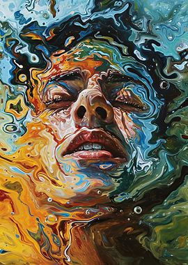 Surreal Face in Swirling Colors