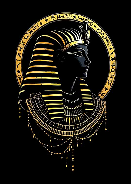 Egyptian Pharaoh Portrait with Hieroglyphs