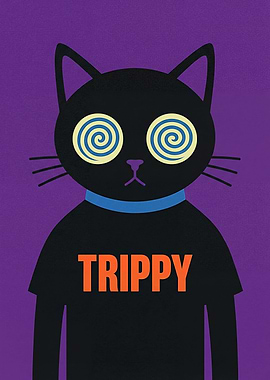 Trippy Black Cat with Swirl Eyes