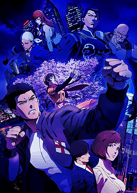 Anime characters in a city at night