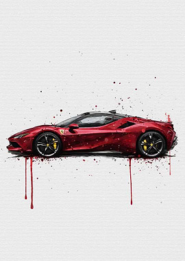 Watercolor Ferrari SF90 Stradale Rosso Fiorano