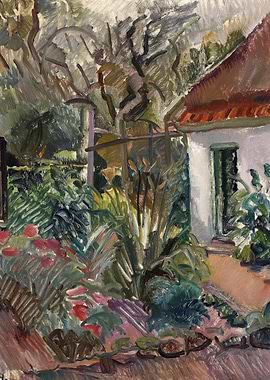 Impressionist Garden Scene with House