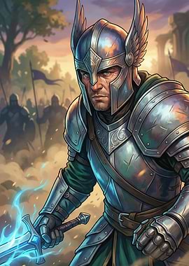 Fantasy Knight with Glowing Sword