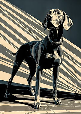 Majestic Weimaraner Dog Standing in Dramatic Light