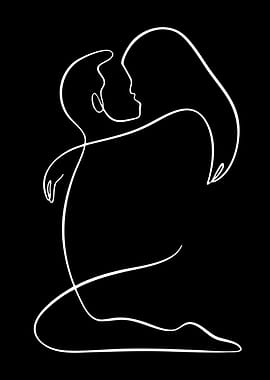 Couple Embracing in Line Art