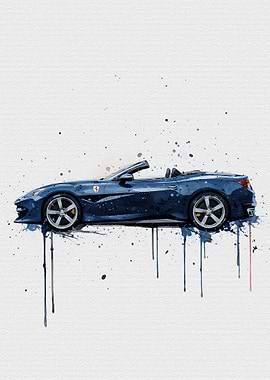 Watercolor Ferrari Portofino Blu Tour de France