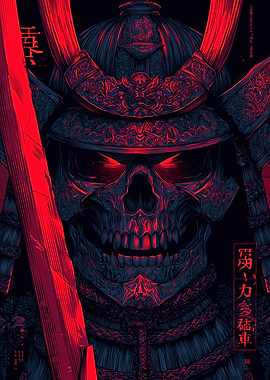 Samurai Skull with Red Katana
