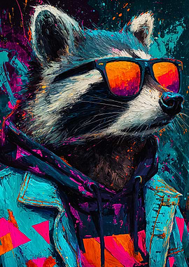 Raccoon Wearing Sunglasses In Hoodie