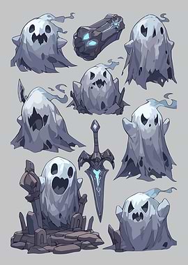 Ghostly Figures and Fantasy Sword