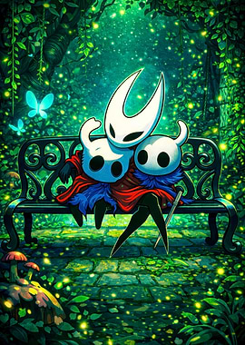 Hollow Knight Characters on a Bench