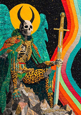 Horned Winged Skeleton Holding Sword