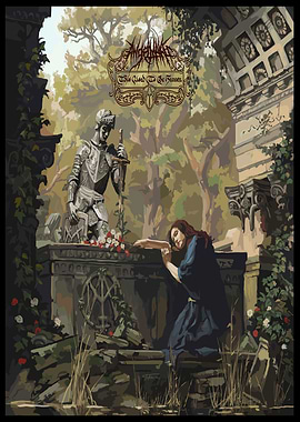 Knight statue and grieving woman