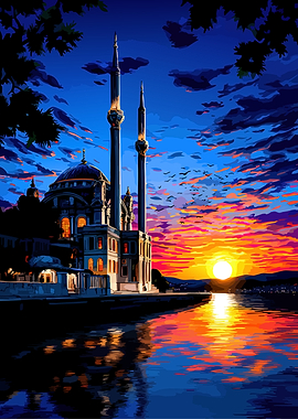 Mosque at Sunset Reflection