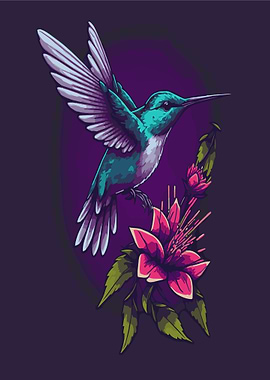 Hummingbird and Fuchsia Flower