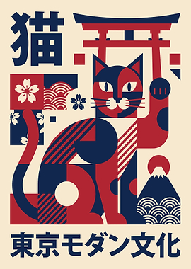 Modern Japanese Neko Cat Art