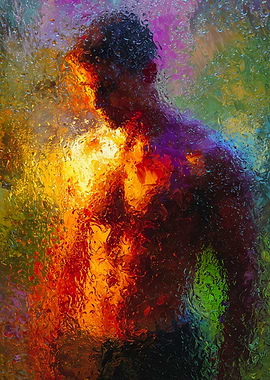 Male Silhouette Behind Rainy Glass