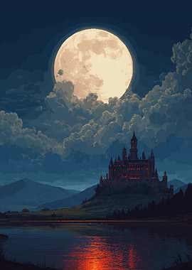 Mystical Castle Under a Full Moon