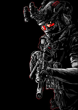 Soldier with Night Vision and Rifle