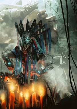 Futuristic Ritualistic Figure with Candles