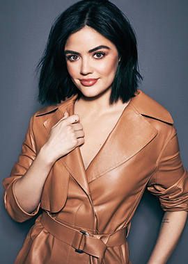 Lucy Hale in a tan trench coat