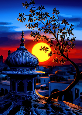 Sunset over Middle Eastern Cityscape