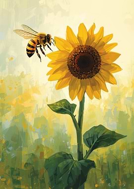 Bee and Sunflower Painting